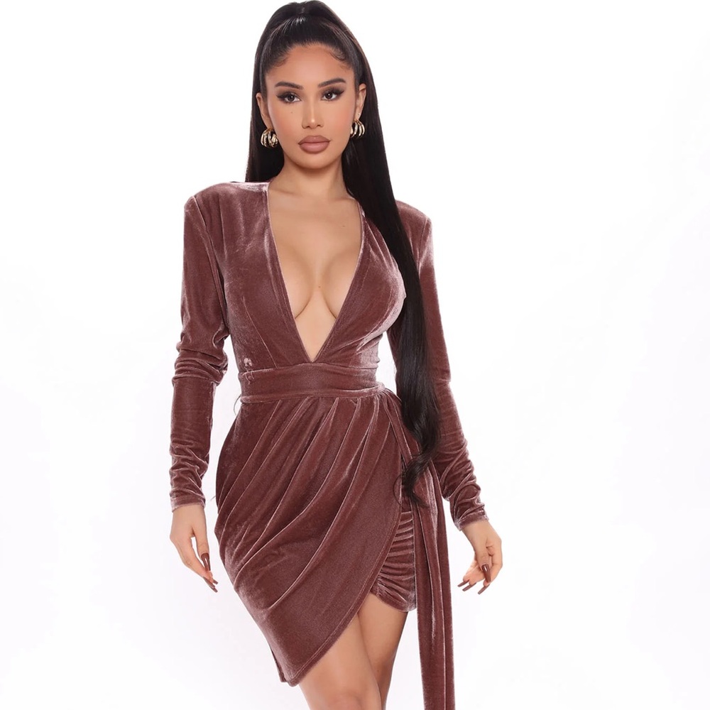 Venice Velvet Mini Dress-Mocha